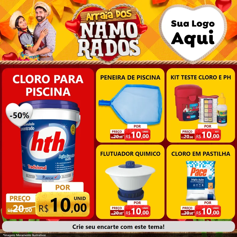 Modelo de Rede Social para Feed Facebook com o tema Arraiá dos Namorados para Produtos para Piscina