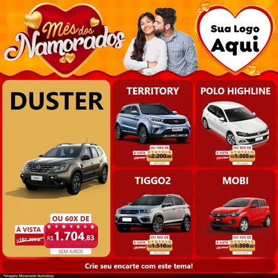 Modelo de Rede Social para Feed Facebook com o tema Mês dos Namorados para Concessionaria de Carros
