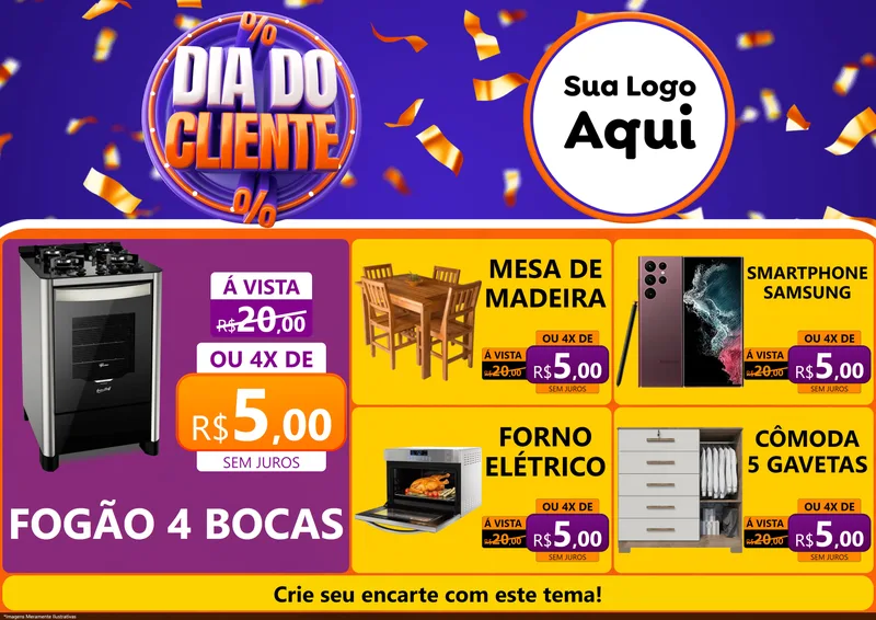 Modelo de Encarte para Encarte A4 Horizontal com o tema Dia do Cliente para Móveis e Eletro