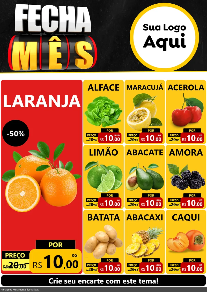 Modelo de Encarte para Encarte A4 Vertical com o tema Fecha Mês para Hortifrúti
