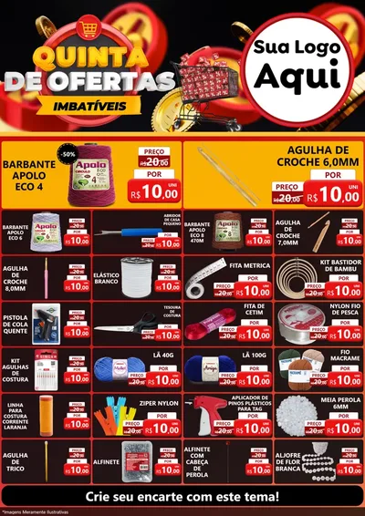 Modelo de Encarte para Encarte A4 Vertical com o tema Quinta de Ofertas Imbatíveis para Armarinho e Aviamentos