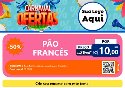Modelo de Cartaz para Cartaz A4 Horizontal com o tema Carnaval de Ofertas para Padaria