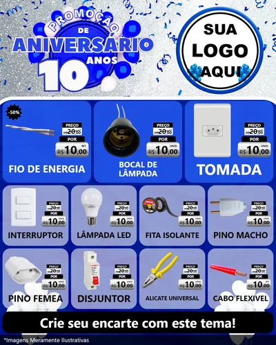 Modelo de Rede Social para Feed Instagram com o tema Promoção de Aniversário - 10 Anos para Materiais Elétricos