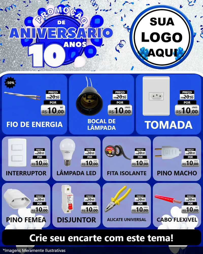 Modelo de Rede Social para Feed Instagram com o tema Promoção de Aniversário - 10 Anos para Materiais Elétricos