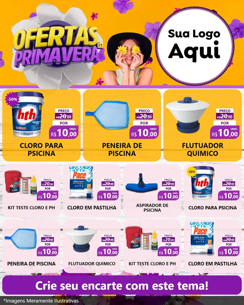 Modelo de Rede Social para Feed Instagram com o tema Ofertas Da Primavera para Produtos para Piscina