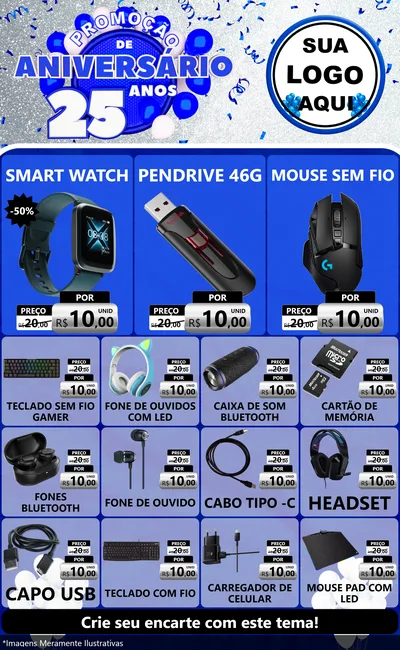 Modelo de Encarte para Encarte Grande com o tema Promoção de Aniversário - 25 Anos para Informática
