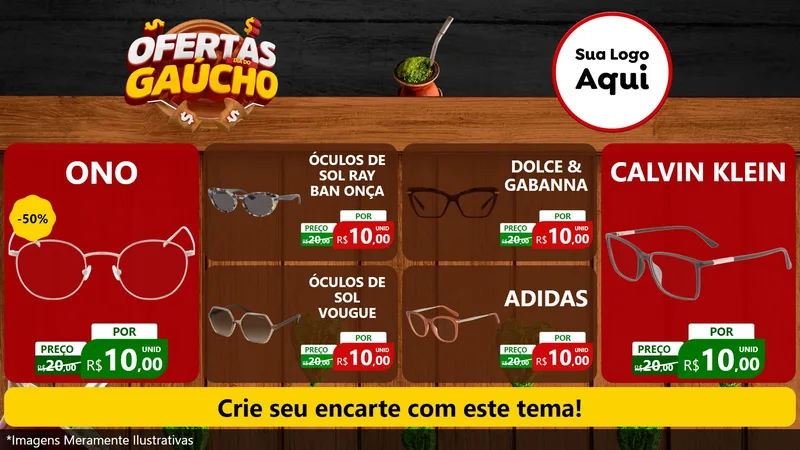 Modelo de TV para TV Horizontal com o tema Ofertas Dia do Gaúcho para Óticas