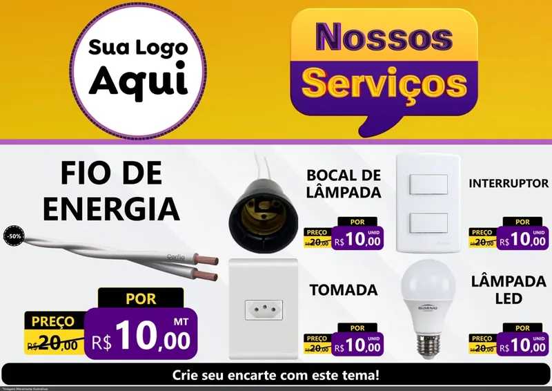 Modelo de Encarte para Encarte A4 Horizontal com o tema Nossos Serviços para Materiais Elétricos