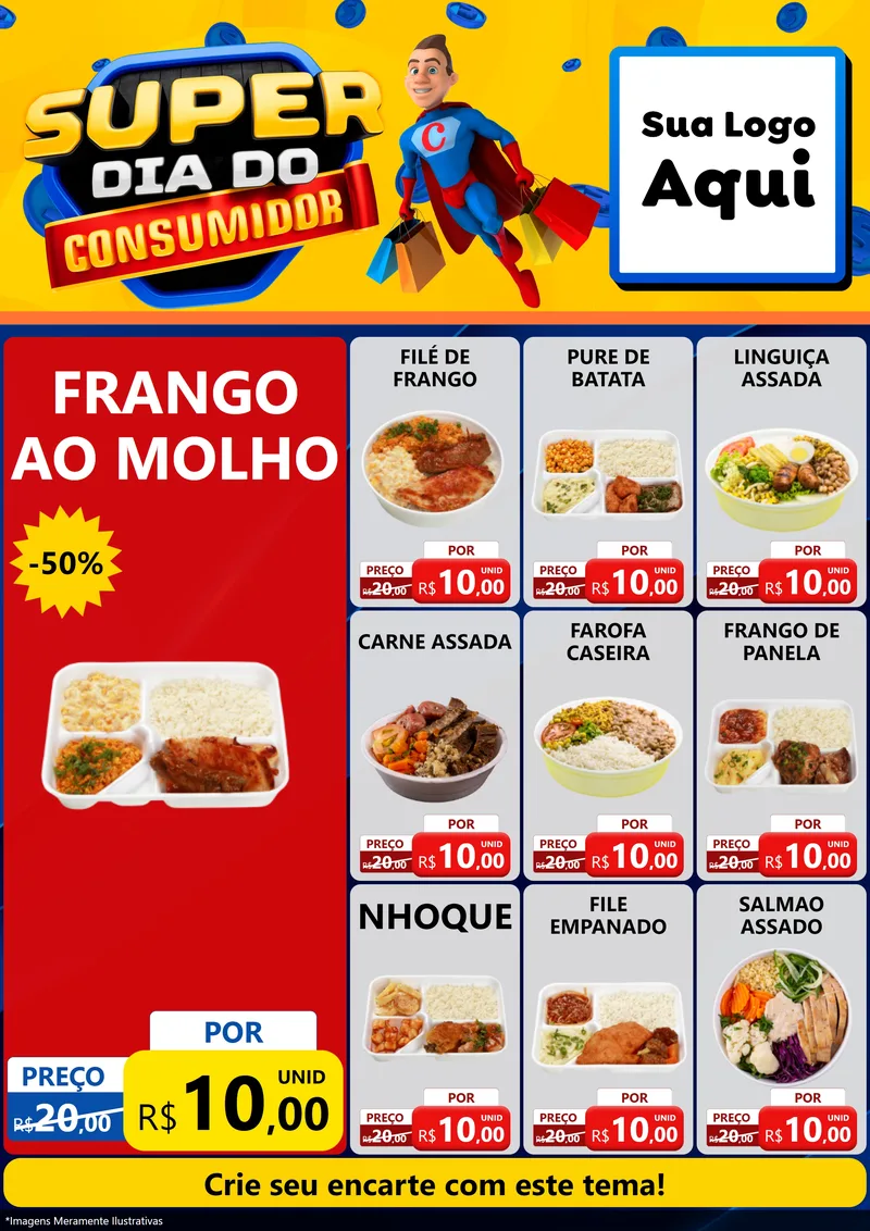 Modelo de Encarte para Encarte A4 Vertical com o tema Super Dia do Consumidor para Restaurante