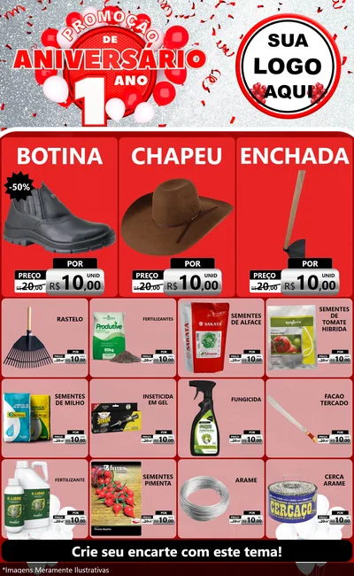 Modelo de Encarte para Encarte Grande com o tema Promoção de Aniversário - 1 Ano para Agropecuária