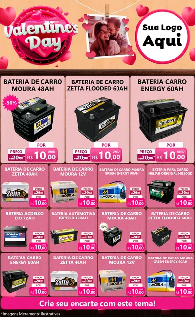 Modelo de Encarte para Encarte Grande com o tema Valentine's Day para Baterias Elétricas