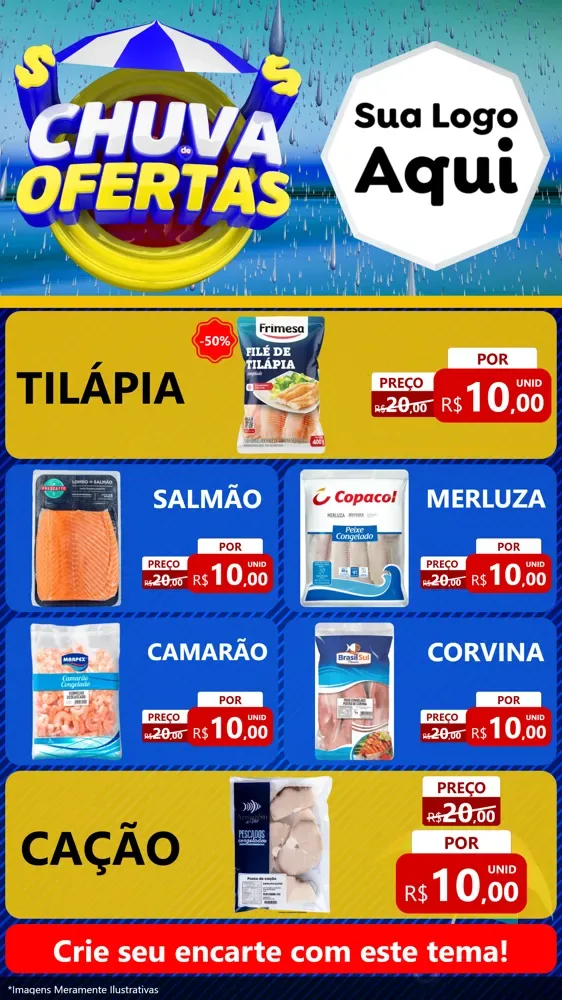 Modelo de TV para TV Vertical com o tema Chuva de Ofertas para Peixaria