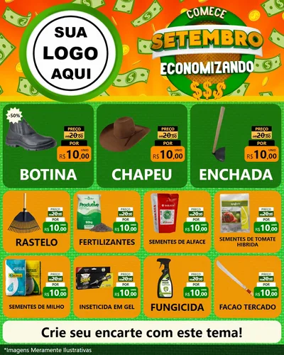 Modelo de Rede Social para Feed Instagram com o tema Comece Setembro Economizando para Agropecuária