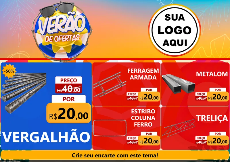 Modelo de Encarte para Encarte A4 Horizontal com o tema Verão de Ofertas para Ferragens