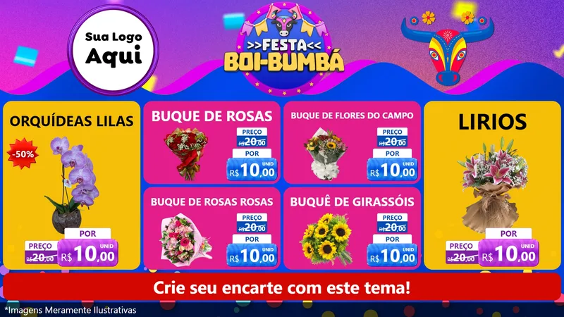 Modelo de TV para TV Horizontal com o tema Festa Boi-Bumbá para Floricultura e jardim
