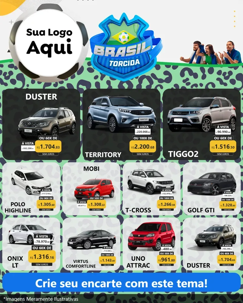 Modelo de Rede Social para Feed Instagram com o tema Brasil Torcida - Copa para Concessionaria de Carros