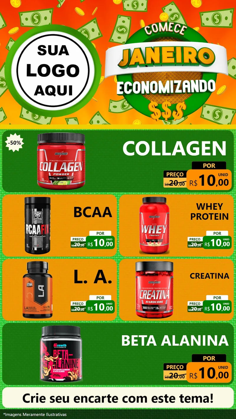 Modelo de TV para TV Vertical com o tema Comece Janeiro Economizando para Suplementos alimentares