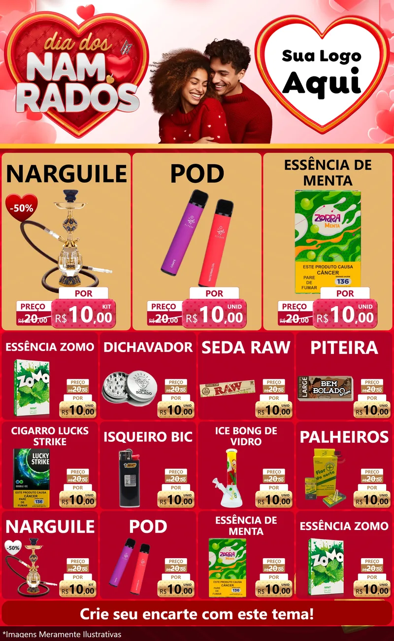 Modelo de Encarte para Encarte Grande com o tema Dia dos Namorados para Tabacaria