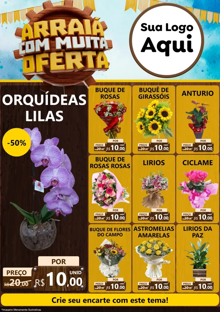 Modelo de Encarte para Encarte A4 Vertical com o tema Ofertas de São João - Junina para Floricultura e jardim