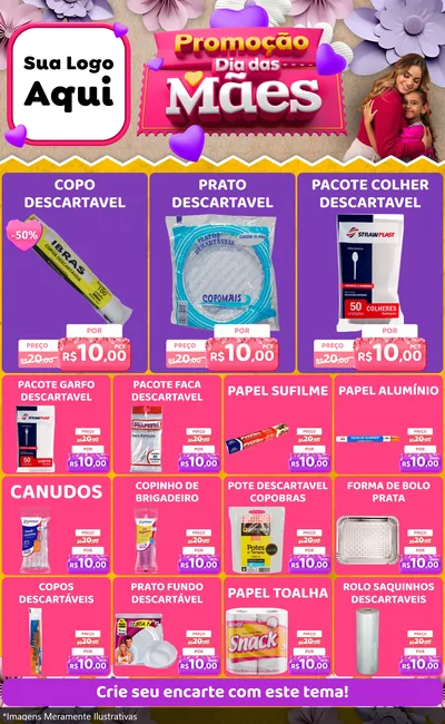 Modelo de Encarte para Encarte Grande com o tema Promoção Dia das Mães para Embalagens