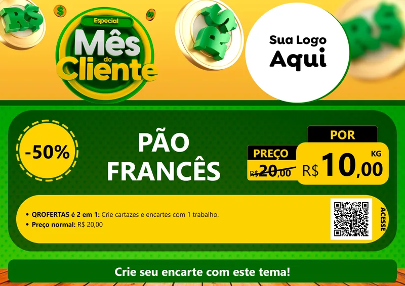Modelo de Cartaz para Cartaz A4 Horizontal com o tema Especial Mês do Cliente para Padaria