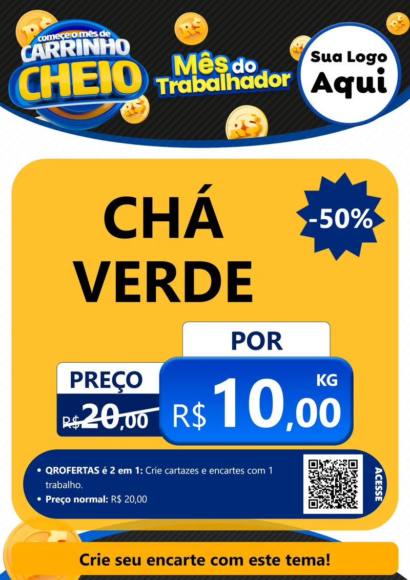 Modelo de Cartaz para Cartaz A4 Vertical com o tema Comece o Mês de Carrinho Cheio para Produtos Naturais