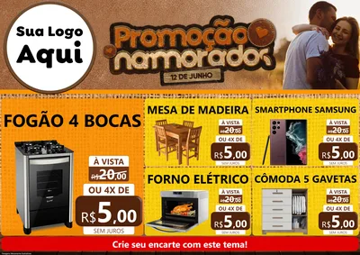 Modelo de Encarte para Encarte A4 Horizontal com o tema Promoção Namorados para Móveis e Eletro