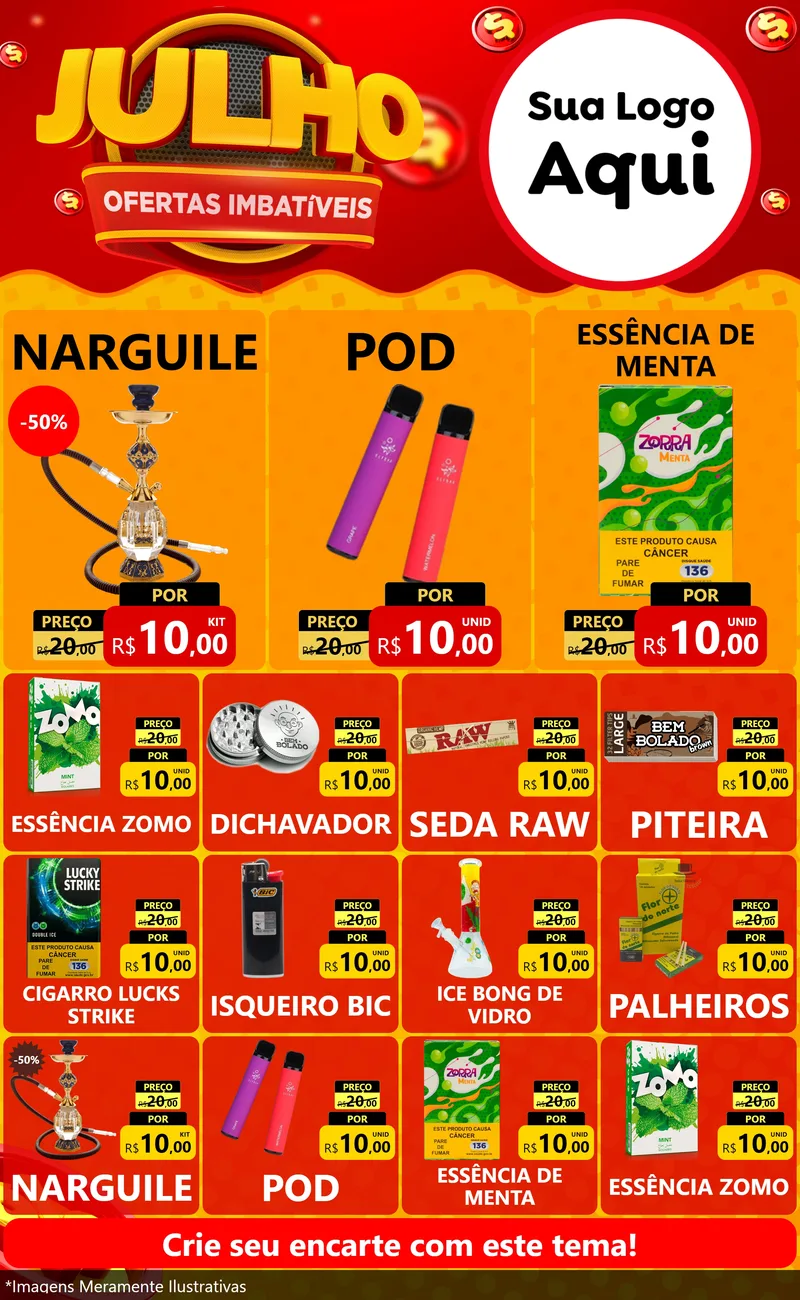 Modelo de Encarte para Encarte Grande com o tema Julho Ofertas Imbatíveis para Tabacaria