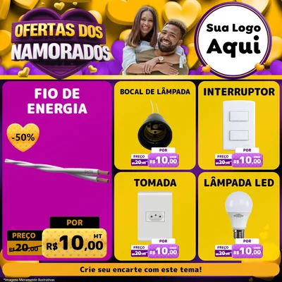 Modelo de Rede Social para Feed Facebook com o tema Oferta Dos Namorados para Materiais Elétricos