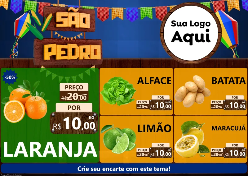 Modelo de Encarte para Encarte A4 Horizontal com o tema São Pedro para Hortifrúti