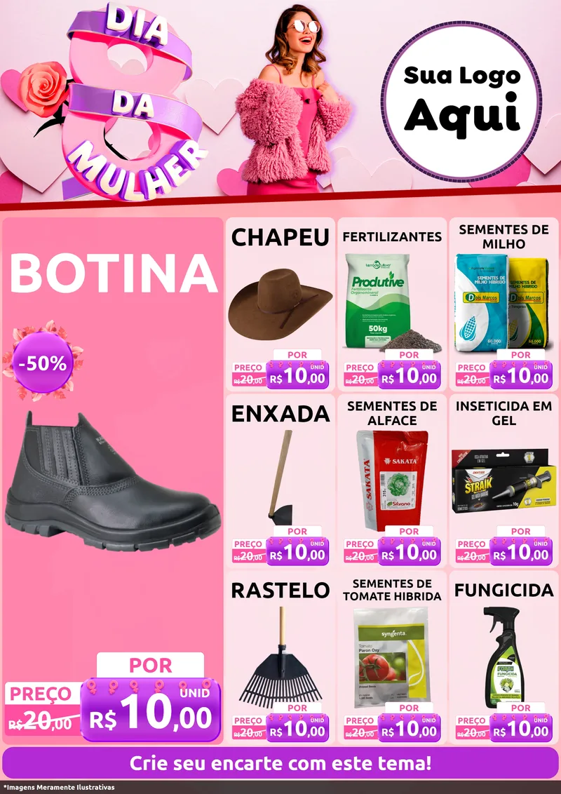 Modelo de Encarte para Encarte A4 Vertical com o tema Dia da Mulher para Agropecuária