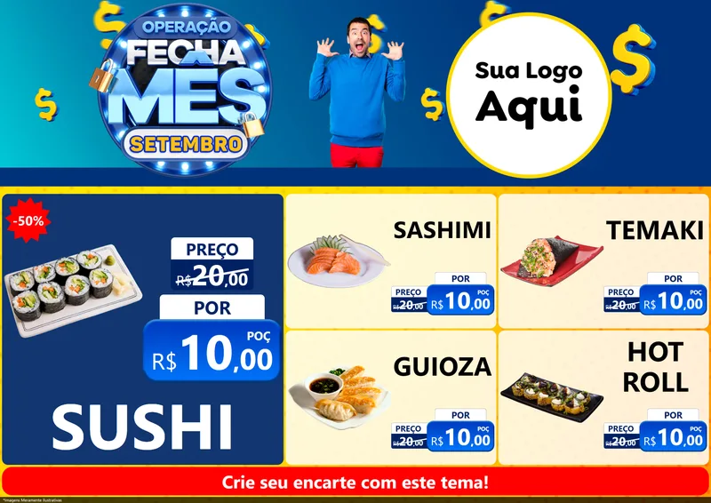 Modelo de Encarte para Encarte A4 Horizontal com o tema Operação Fecha Mês Setembro para Comida japonesa