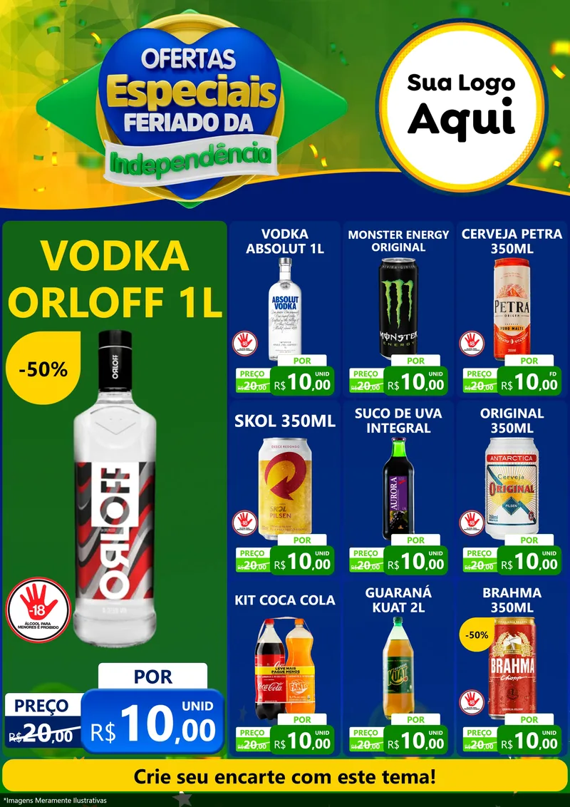 Modelo de Encarte para Encarte A4 Vertical com o tema Ofertas Especiais Feriado da Independência para Distribuidora de bebidas