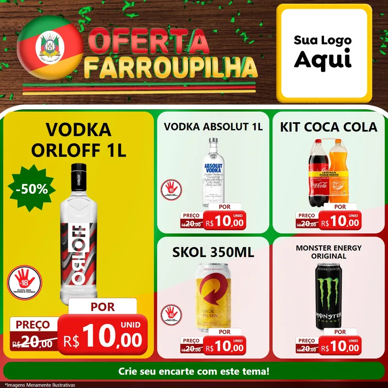 Modelo de Rede Social para Feed Facebook com o tema Oferta Farroupilha para Distribuidora de bebidas