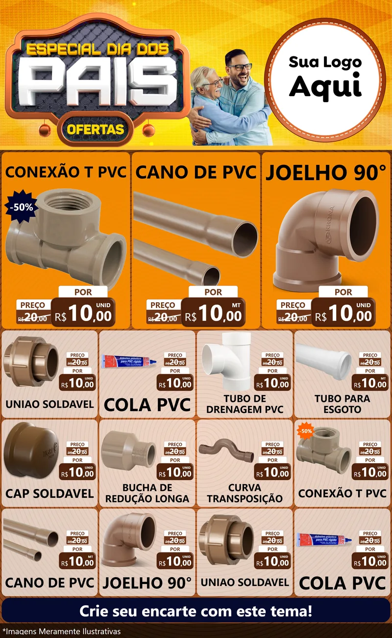 Modelo de Encarte para Encarte Grande com o tema Especial Dia dos Pais para Tubos e conexões