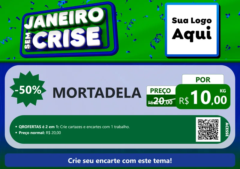 Modelo de Cartaz para Cartaz A4 Horizontal com o tema Janeiro Sem Crise para Frios e Laticínios