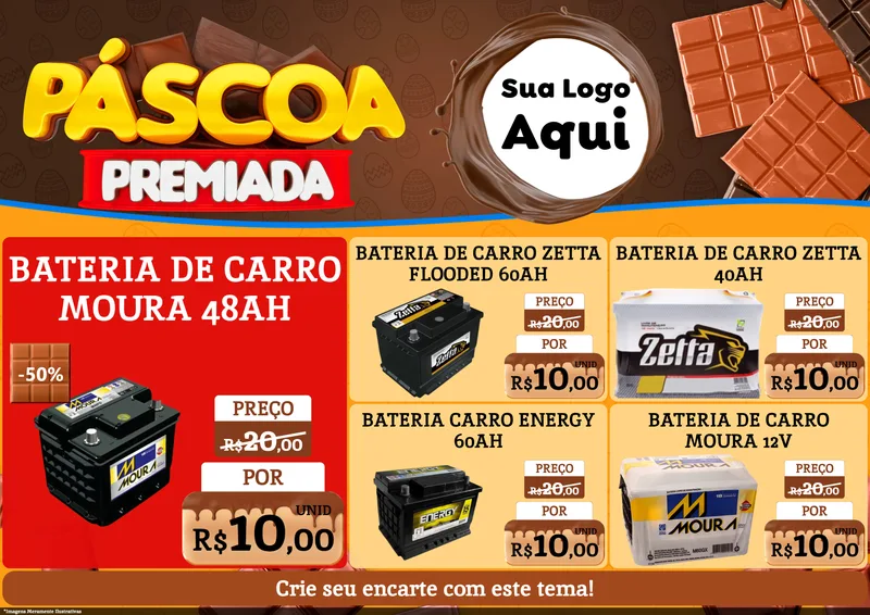 Modelo de Encarte para Encarte A4 Horizontal com o tema Páscoa Premiada para Baterias Elétricas