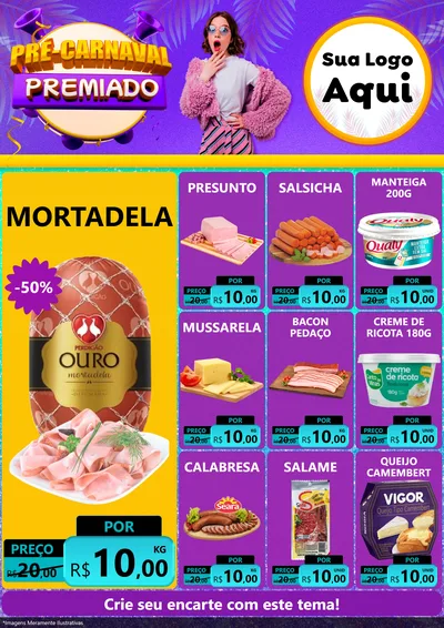 Modelo de Encarte para Encarte A4 Vertical com o tema Pré-Carnaval Premiado para Frios e Laticínios