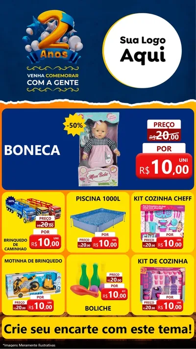 Modelo de Rede Social para Stories com o tema Aniversário de 2 anos para Brinquedos