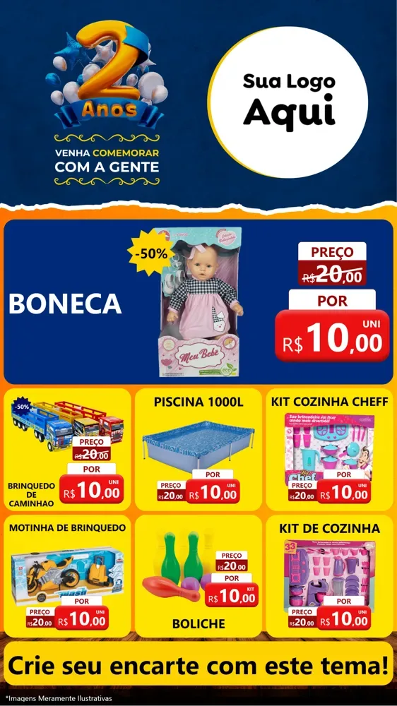 Modelo de Rede Social para Stories com o tema Aniversário de 2 anos para Brinquedos