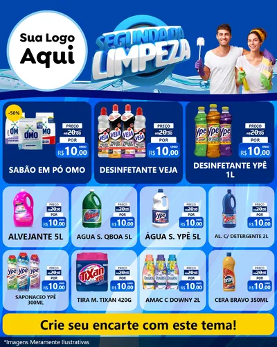 Modelo de Rede Social para Feed Instagram com o tema Segunda da Limpeza para Produtos de Limpeza