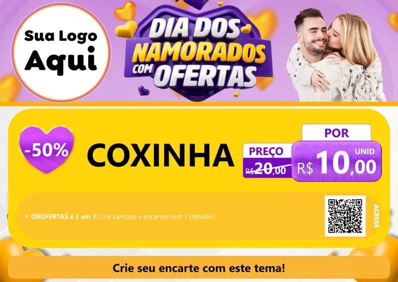 Modelo de Cartaz para Cartaz A4 Horizontal com o tema Dia Dos Namorados Com Ofertas para Salgadaria