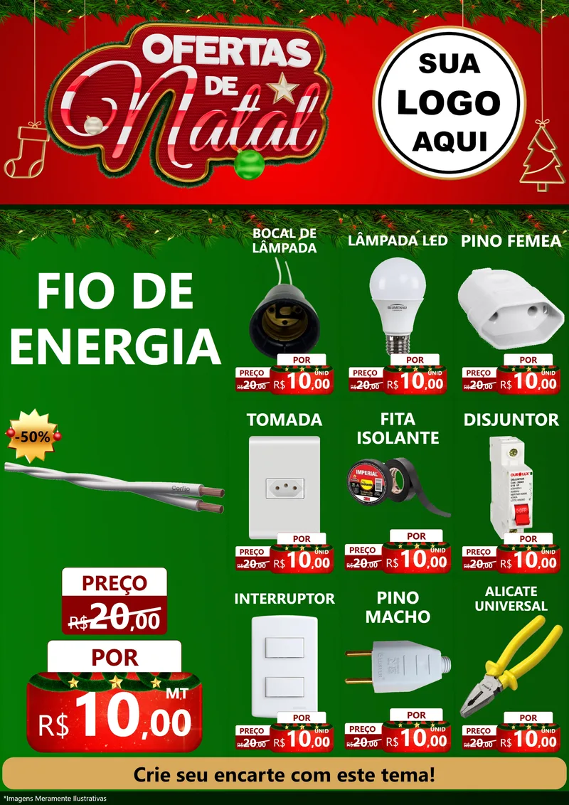 Modelo de Encarte para Encarte A4 Vertical com o tema Ofertas de Natal para Materiais Elétricos