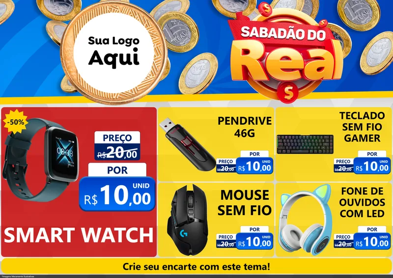 Modelo de Encarte para Encarte A4 Horizontal com o tema Sabadão do Real para Informática