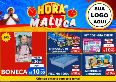 Modelo de Encarte para Encarte A4 Horizontal com o tema Hora Maluca para Brinquedos