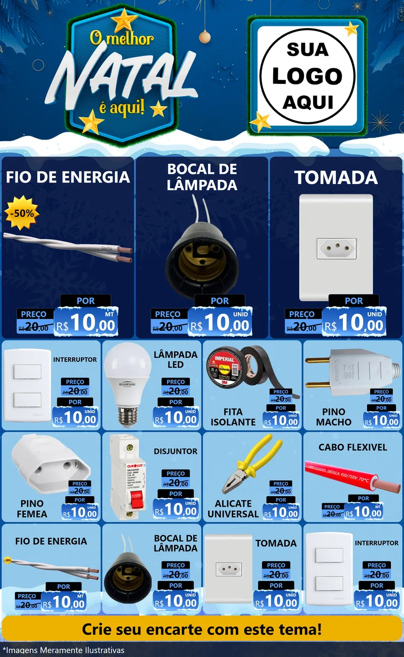 Modelo de Encarte para Encarte Grande com o tema O Melhor Natal É Aqui! para Materiais Elétricos
