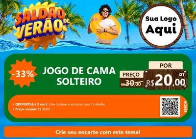 Modelo de Cartaz para Cartaz A4 Horizontal com o tema Saldão de Verão para Cama, Mesa e Banho