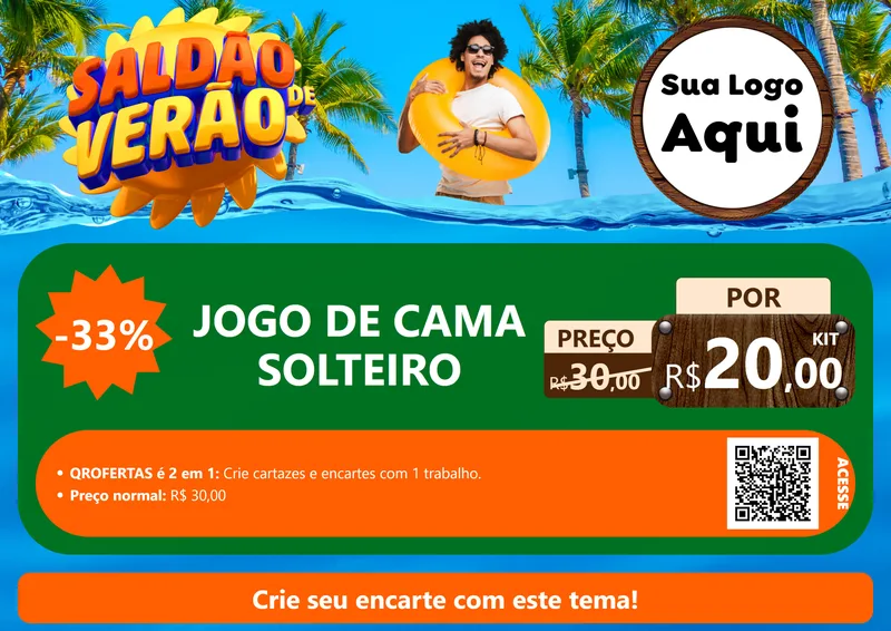 Modelo de Cartaz para Cartaz A4 Horizontal com o tema Saldão de Verão para Cama, Mesa e Banho