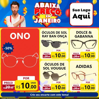 Modelo de Rede Social para Feed Facebook com o tema Abaixa Preço em Janeiro para Óticas