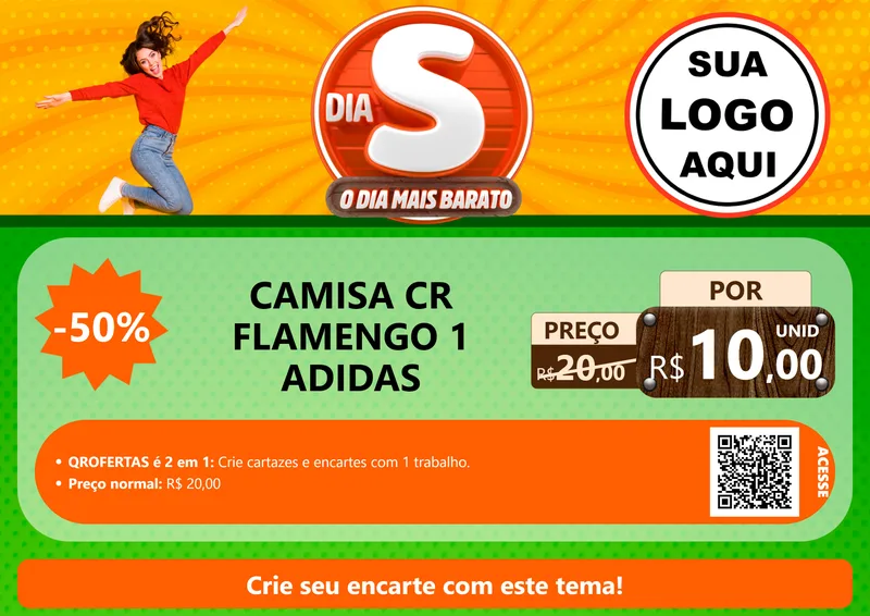 Modelo de Cartaz para Cartaz A4 Horizontal com o tema Dia S - O Dia Mais Barato para Roupas e acessórios